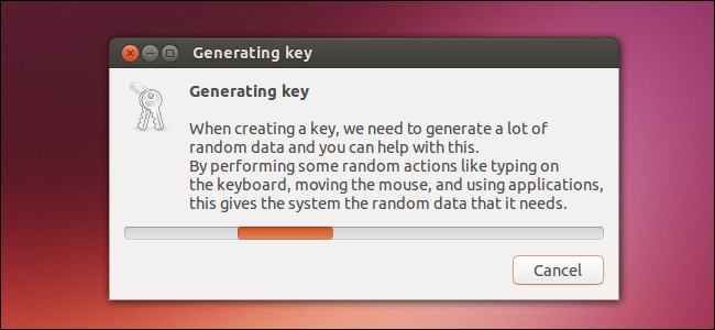 A Linux dialog asking the user to generate random data for key generation