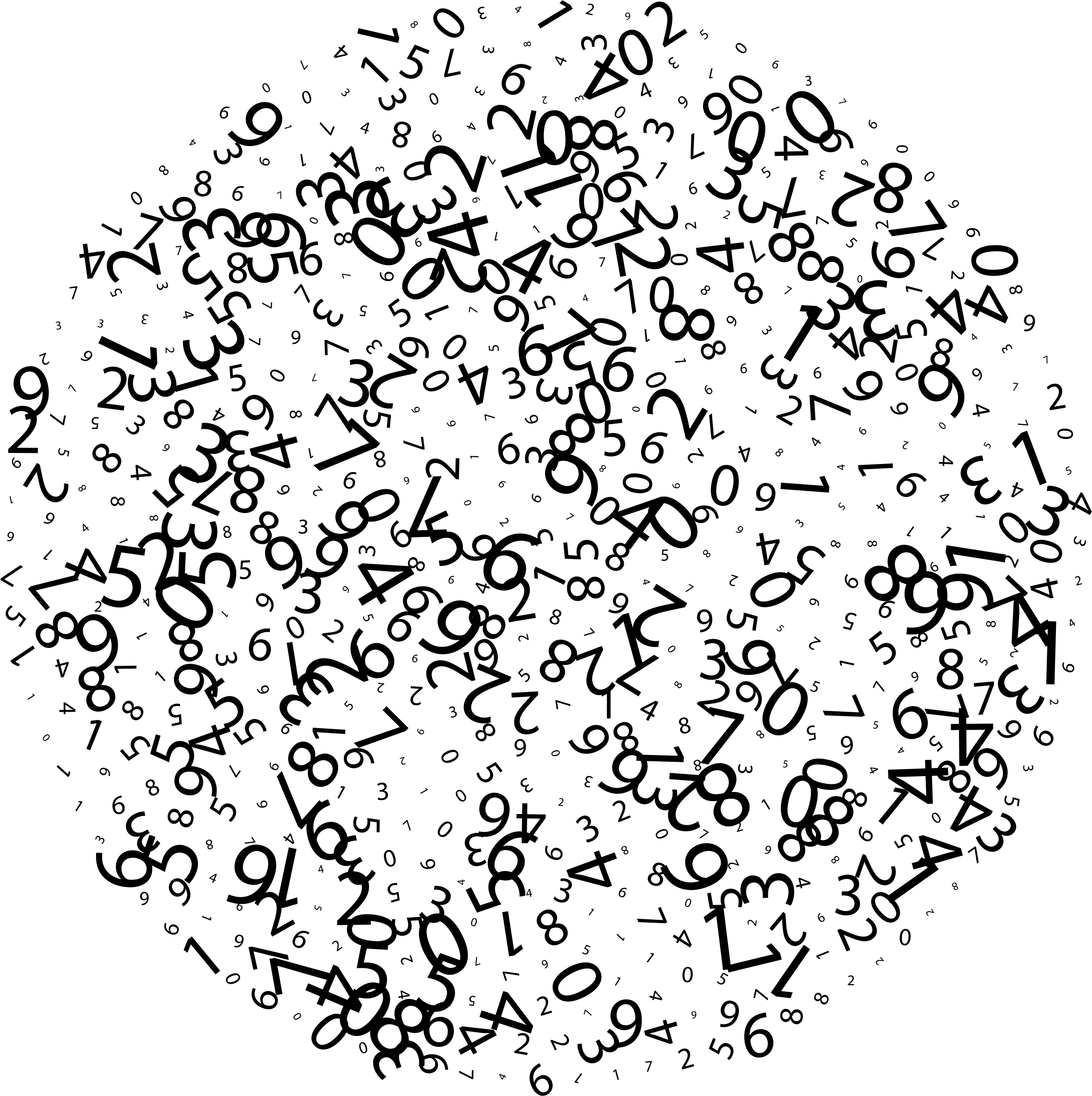 A word cloud showing random number use cases